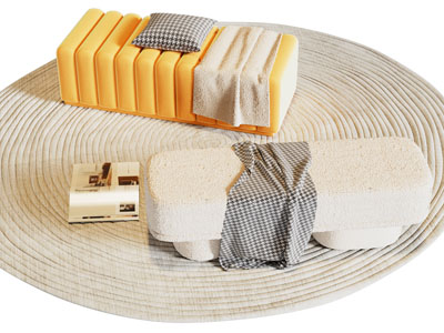 侘寂风圆形编织地毯 沙发凳子