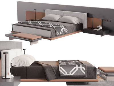 现代加宽床头双人床 床头柜