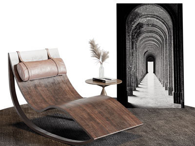 现代躺椅 地画 边几