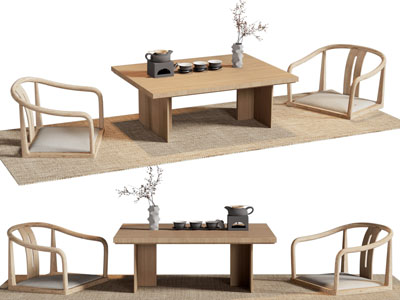 新中式实木茶几 椅子组合3d模型 新中式实木茶几 椅子组合