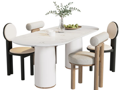 现代椭圆形餐桌椅组合