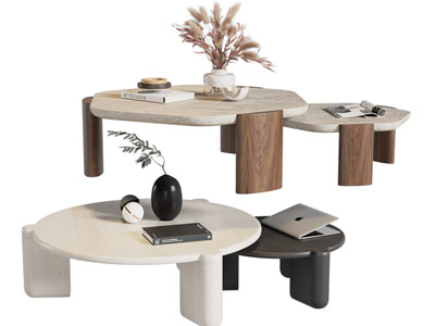 侘寂风茶几边几3d模型 侘寂风茶几边几