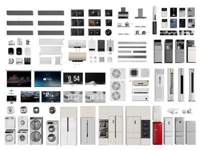 现代洗衣机 冰箱 茶吧机 空调家用厨房电器3d模型 现代洗衣机 冰箱 茶吧机 空调家用厨房电器