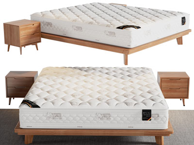 北欧实木双人床 床垫 床头柜