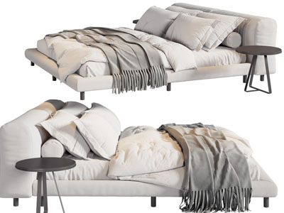 现代布艺双人床 床头几