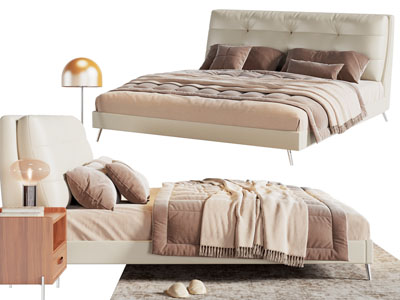 现代布艺双人床 床头柜