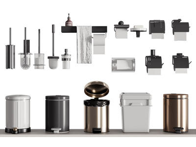 现代垃圾桶 抽纸盒 马桶刷 卫浴小件3d模型 现代垃圾桶 抽纸盒 马桶刷 卫浴小件