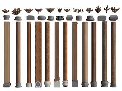 新中式圆形实木柱子 柱托3d模型 新中式圆形实木柱子 柱托