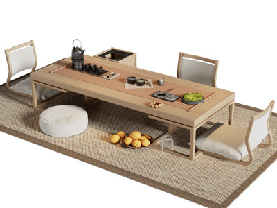 新中式茶几 蒲团 坐椅组合3d模型 新中式茶几 蒲团 坐椅组合