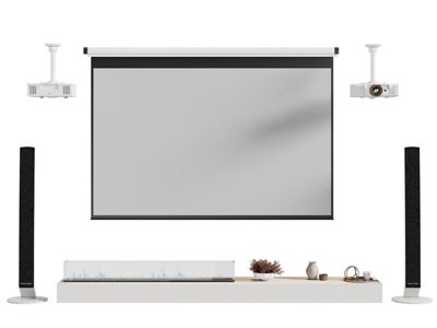 现代投影仪 投影幕布 音响3d模型 现代投影仪 投影幕布 音响