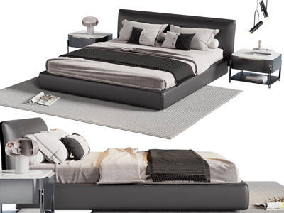 现代双人床 床头柜