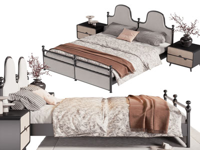 法式双人床 床头柜