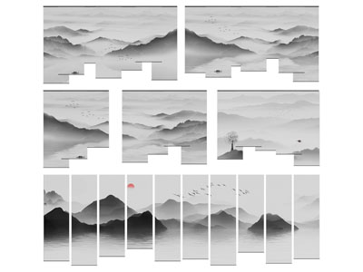 新中式山脉图案的装饰门帘 隔断 窗帘3d模型 新中式山脉图案的装饰门帘 隔断 窗帘