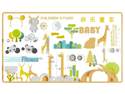 现代卡通动物儿童墙贴 墙纸 身高尺 墙饰