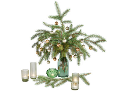 现代玻璃花瓶松枝 烛台摆件组合