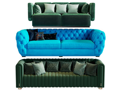 现代复古软包靠背多人沙发