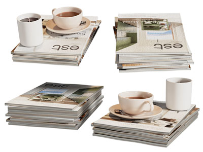现代书刊杂志 咖啡杯摆件组合