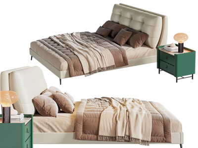 现代双人床 床头柜