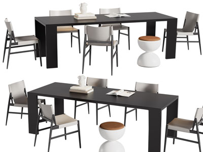 现代长方形餐桌椅组合
