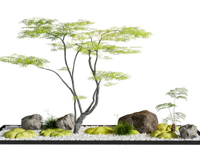 新中式树木 石头 花坛景观园艺小品