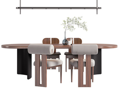 现代实木椭圆形餐桌椅组合