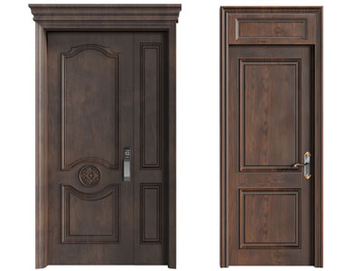 美式实木子母入户门 单扇平开门 木门