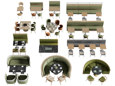 现代饭店卡座餐桌椅组合