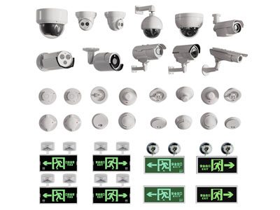 现代可转向摄像头 烟雾报警器 安全出口标志3d模型 现代可转向摄像头 烟雾报警器 安全出口标志