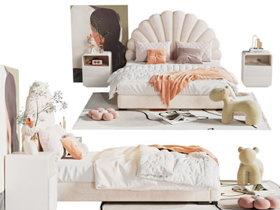 现代儿童双人床 床头柜