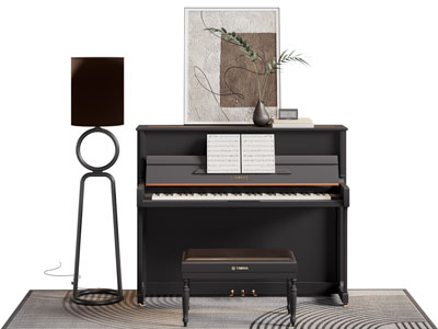 现代钢琴 琴凳 落地灯3d模型 现代钢琴 琴凳 落地灯
