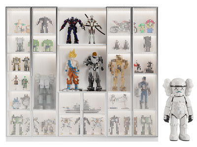 现代玻璃柜门的手办 玩偶装饰柜