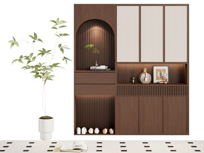 侘寂风实木装饰鞋柜