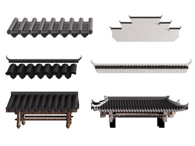 新中式瓦片屋檐 马头墙 屋顶