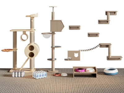 现代猫爬架 宠物玩具 猫碗 猫砂盆