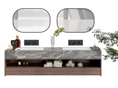 现代双盆洗手台 镜子