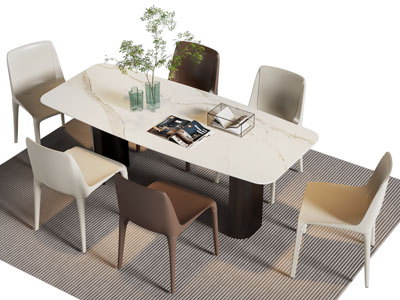 现代长方形餐桌椅组合