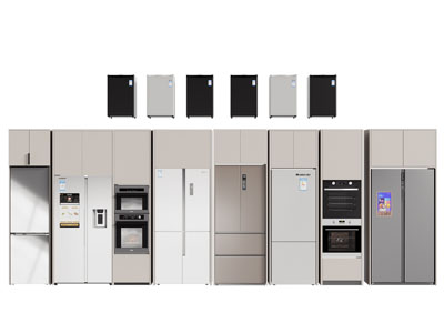 现代嵌入烤箱 冰箱的高柜 橱柜