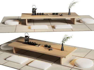 新中式长方形茶几 蒲团3d模型 新中式长方形茶几 蒲团