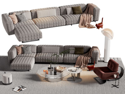 现代布艺多人沙发 休闲椅子和茶几组合