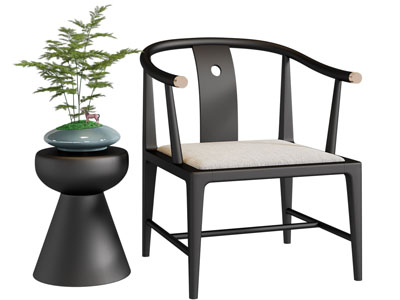 新中式休闲椅子 扶手椅子 边几