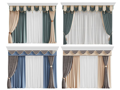 新中式窗帘窗纱3d模型 新中式窗帘窗纱