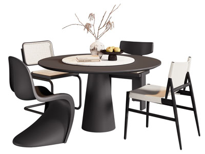 现代实木圆形餐桌椅组合