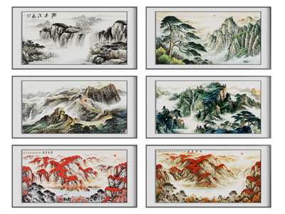 新中式山脉装饰挂画3d模型 新中式山脉装饰挂画