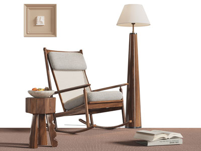 北欧实木摇椅 躺椅 边几 落地灯