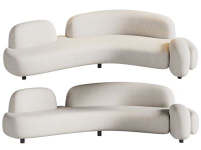 侘寂风布艺弧形多人沙发