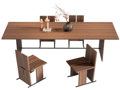 现代长方形实木餐桌椅组合