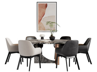 现代大理石餐桌椅组合