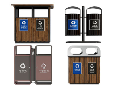 现代户外实木、金属公共垃圾桶3d模型 现代户外实木、金属公共垃圾桶