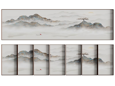 新中式山水装饰挂画3d模型 新中式山水装饰挂画