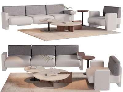 现代多人 单人沙发和茶几组合
